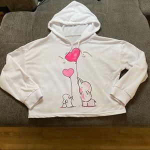 Cropped 3/4 Sleeve Hoodie with Adorable Bunny & Elephant Design